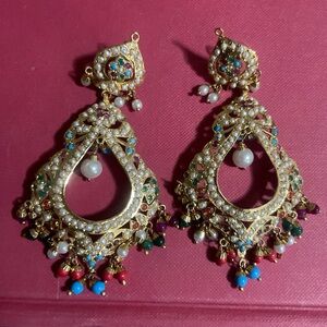 Elegant Gold and Multicolor Dangle Earrings